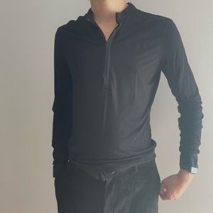 ENERGIE BLACK HALF BUTTON FRONT LONG SLEEVE FITTED TEE - L